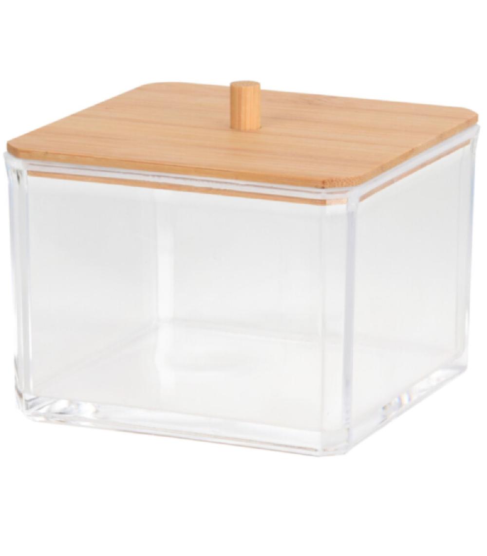wadiga Boîte salle de bain carrée acrylique et bambou - 9.5x9.5x7.5cm