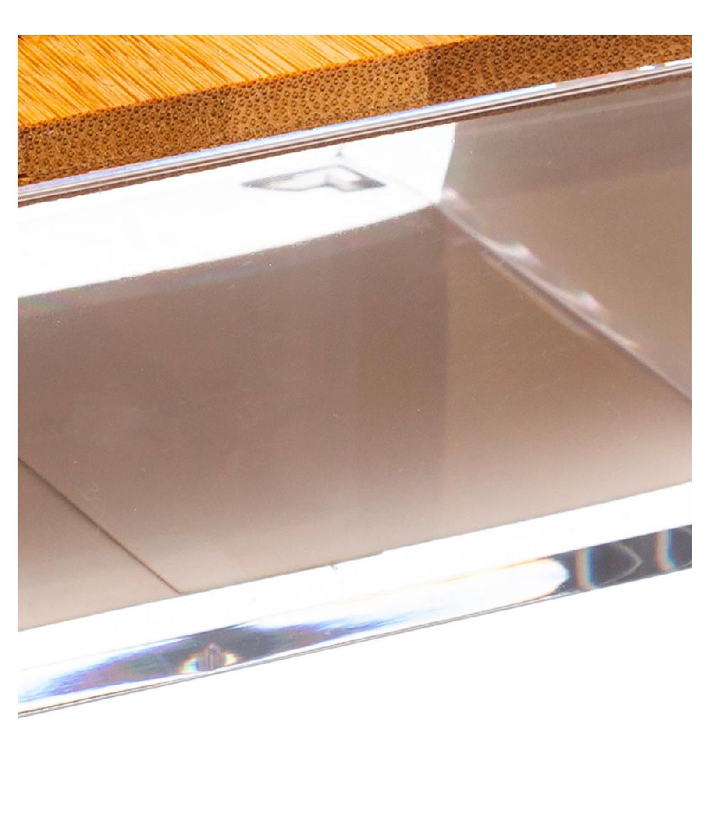 Wadiga Boîte Salle De Bain Carrée Transparent Et Bambou - 9.6x9.6x5.1cm