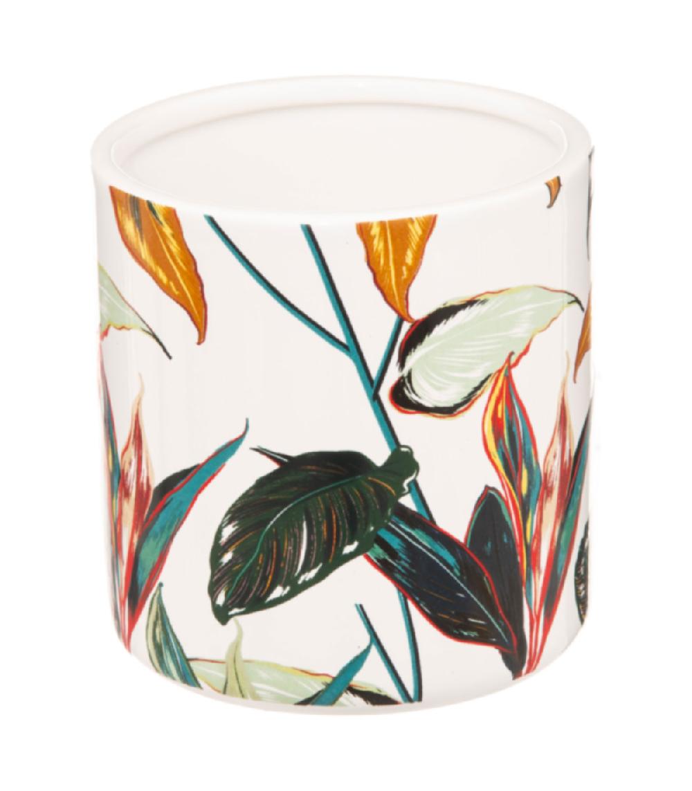 Wadiga Boîte Salle De Bain Céramique Feuillage Exotique - 9.8x9.8x11cm