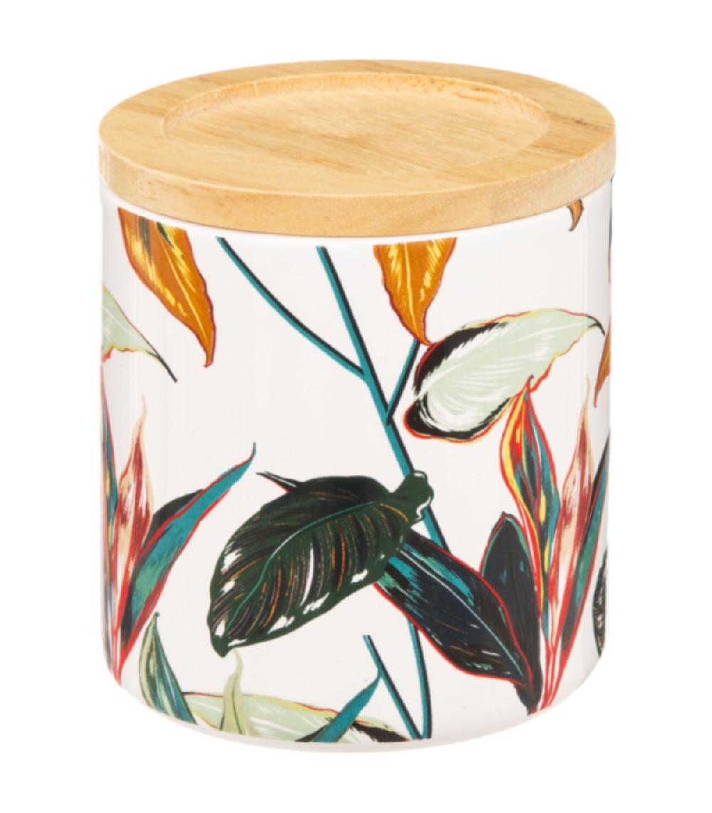 wadiga Boîte salle de bain céramique feuillage exotique - 9.8x9.8x11cm
