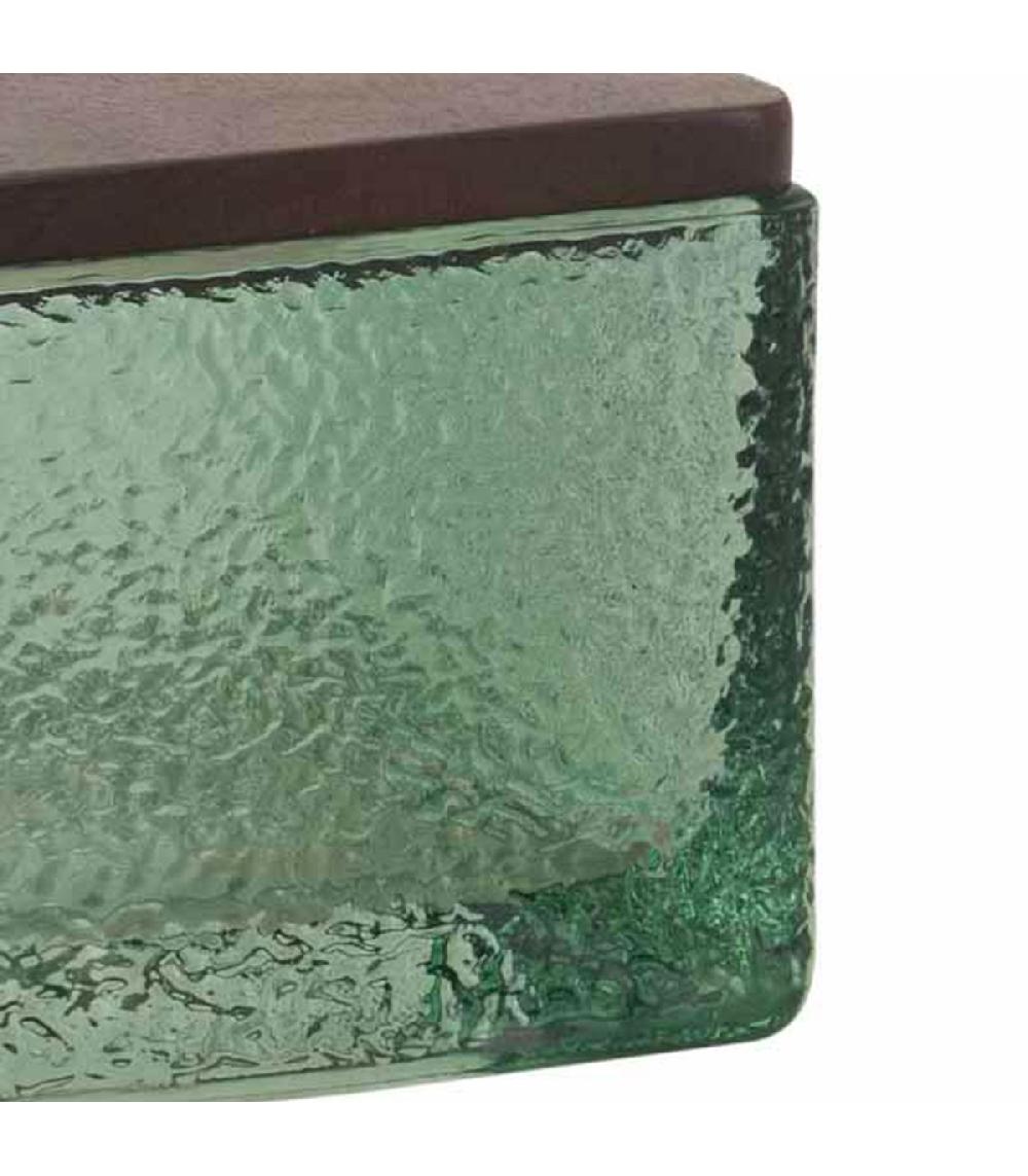Wadiga Boîte Salle De Bain En Verre Martelé Vert Et Bois 10x10x7.5cm
