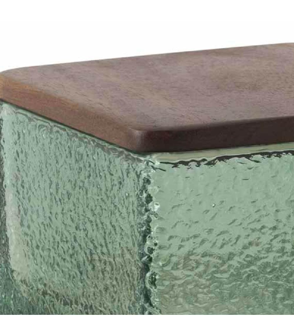 Wadiga Boîte Salle De Bain En Verre Martelé Vert Et Bois 10x10x7.5cm