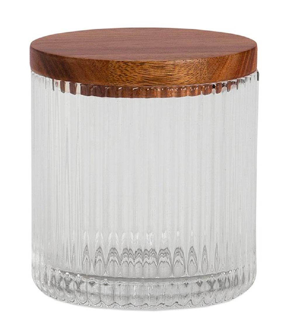 wadiga Boîte salle de bain en verre strié et acacia 9.5x9.5x9cm
