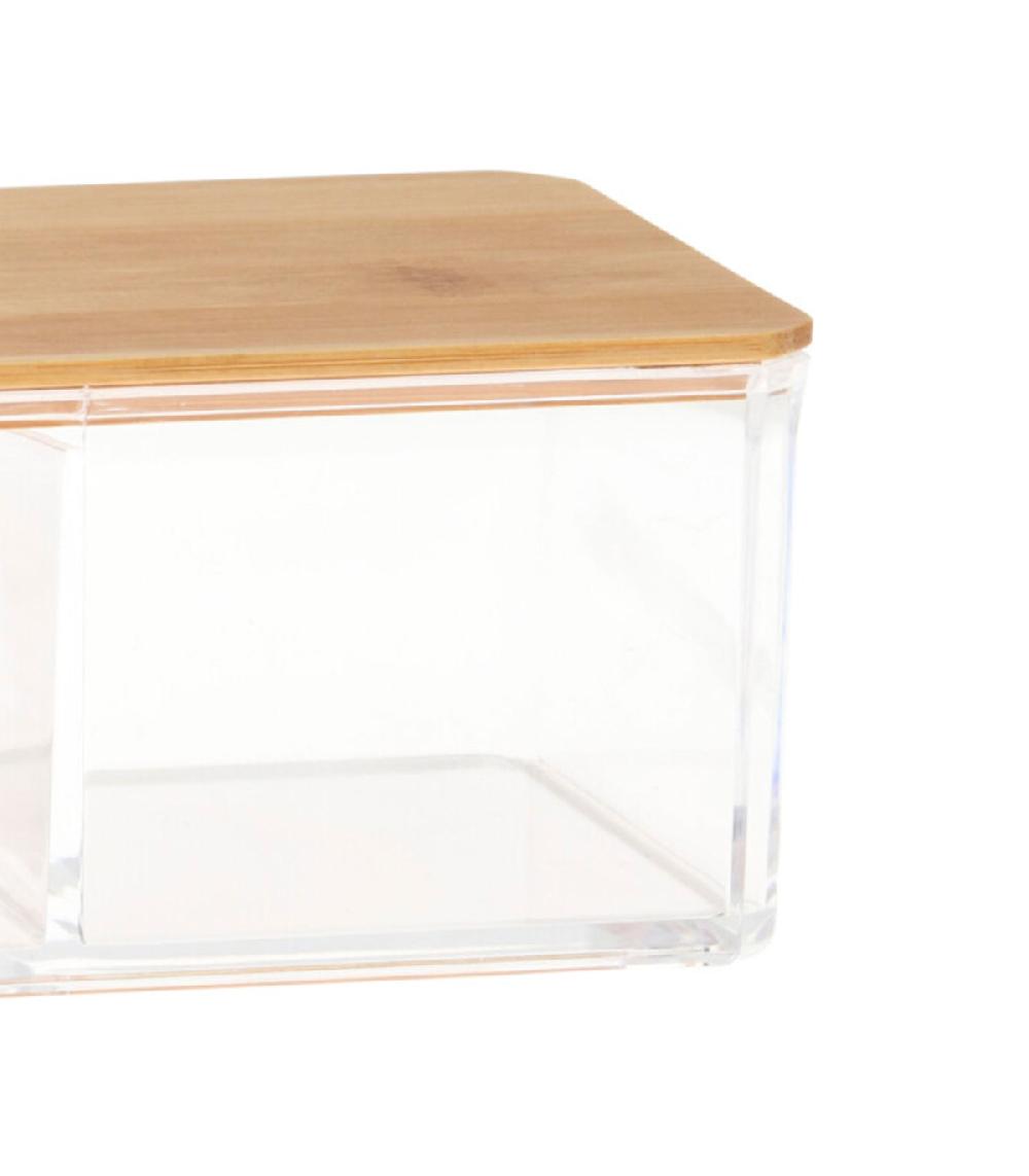 Wadiga Boîte Salle De Bain Organisateur Acrylique Et Bambou - 23.5x9.5x7cm