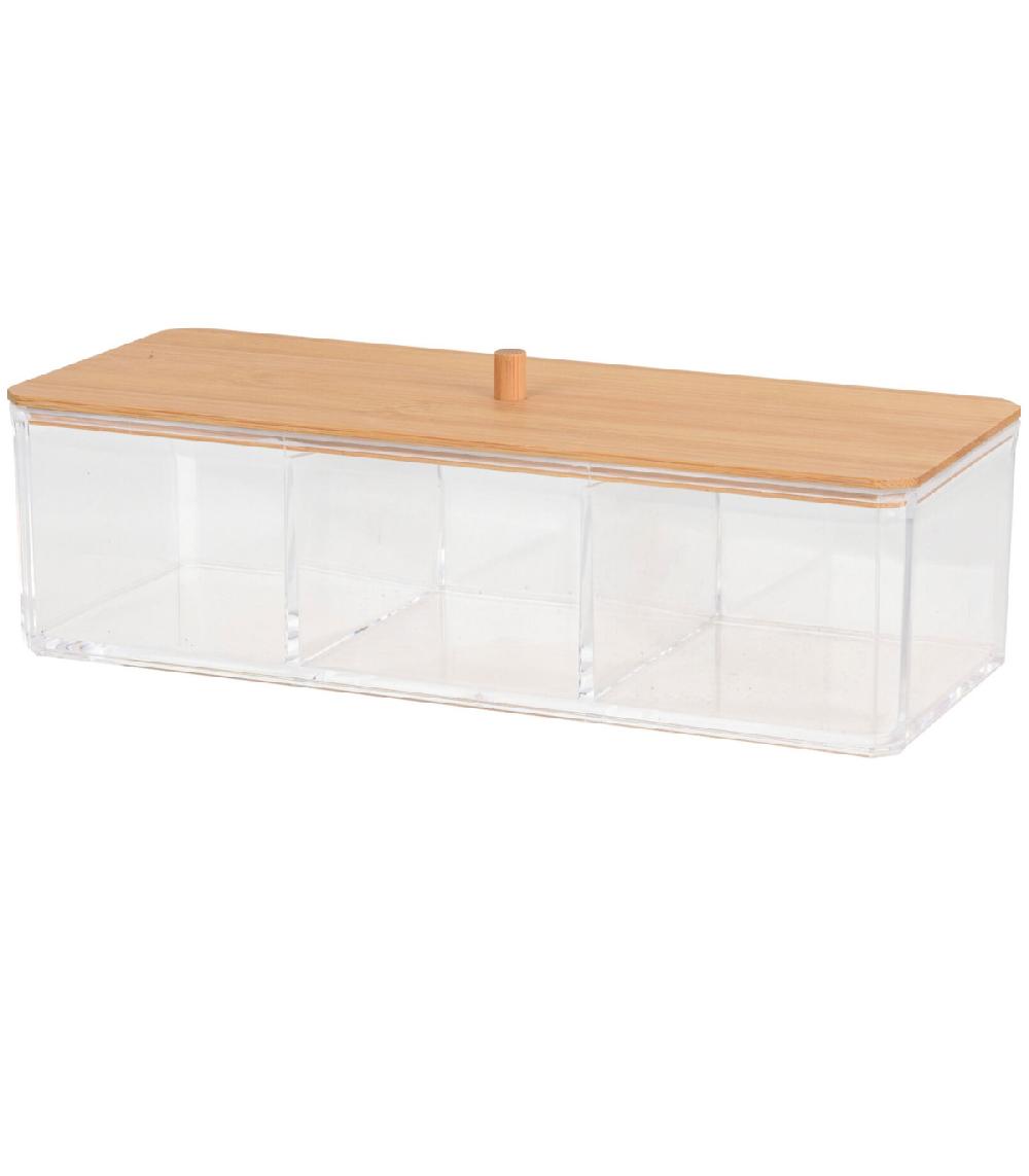 wadiga Boîte salle de bain organisateur acrylique et bambou - 23.5x9.5x7cm