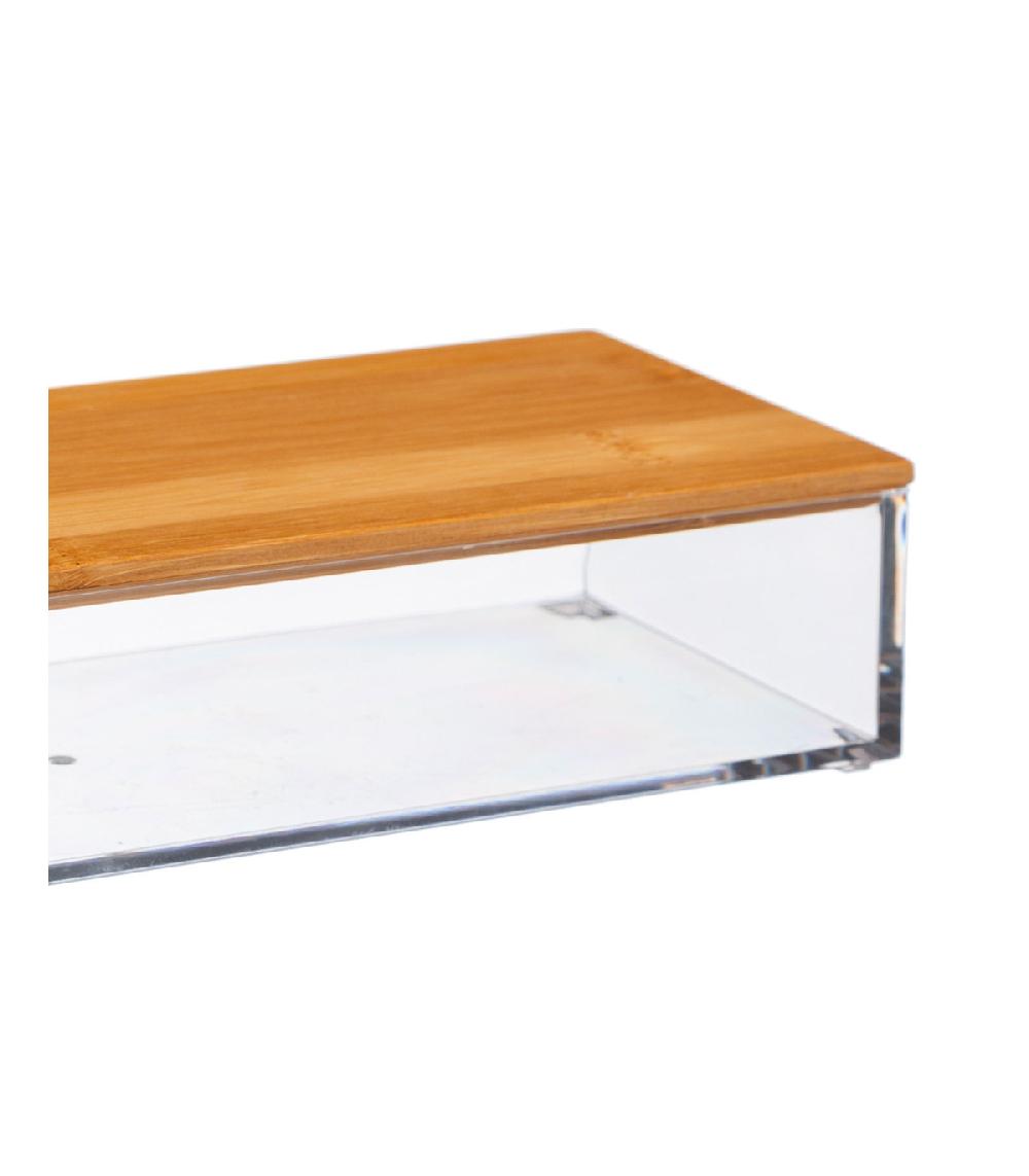 Wadiga Boîte Salle De Bain Rectangulaire Transparent Et Bambou - 25.6x9.6x5.1cm