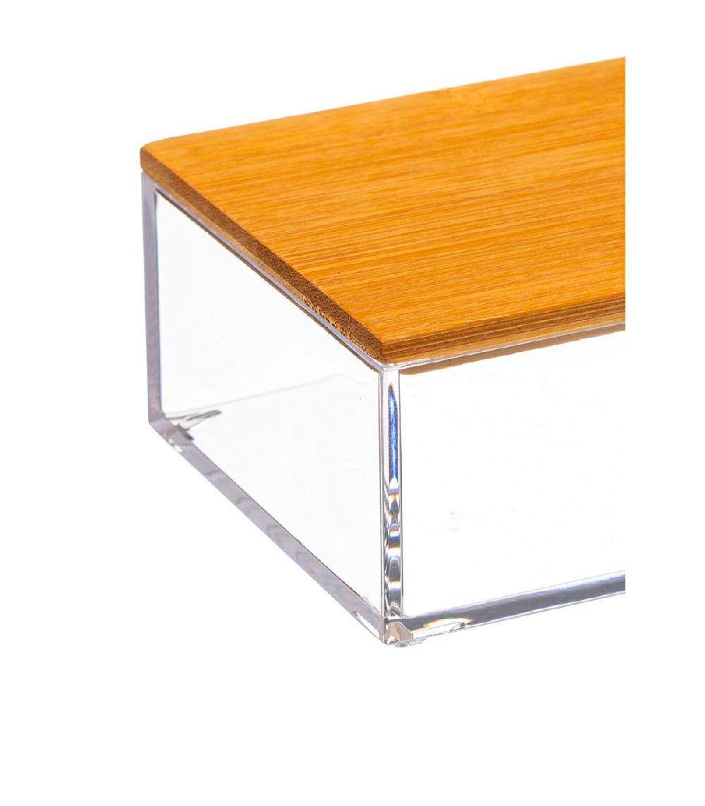 Wadiga Boîte Salle De Bain Rectangulaire Transparent Et Bambou - 25.6x9.6x5.1cm