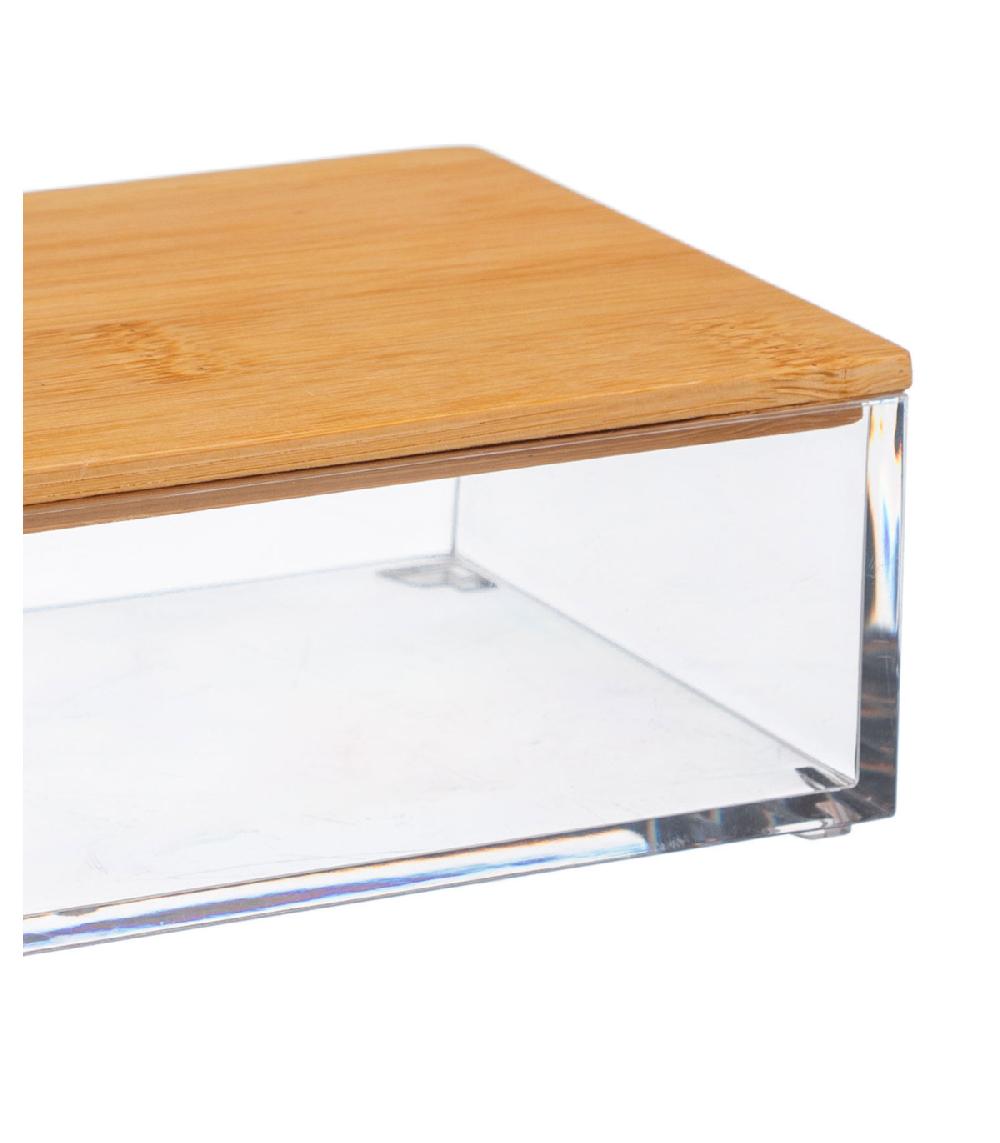 Wadiga Boîte Salle De Bain Rectangulaire Transparent Et Bambou - 16x9.6x5.1cm