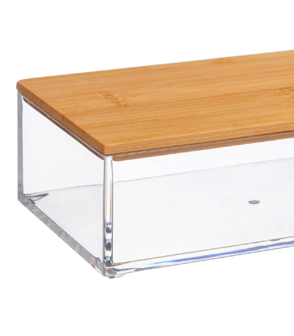 Wadiga Boîte Salle De Bain Rectangulaire Transparent Et Bambou - 16x9.6x5.1cm