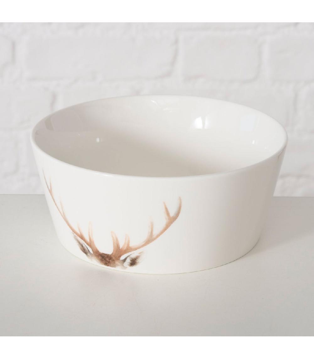 Wadiga Bol En Céramique Blanche Motif Cerf 15x15x7cm