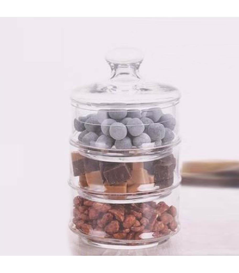 Wadiga Bonbonnière En Verre à 3 étages Avec Couvercle 13x13x22cm
