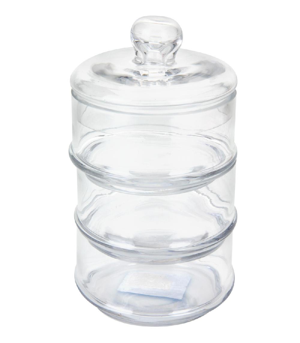 wadiga Bonbonnière en Verre à 3 étages avec couvercle 13x13x22cm