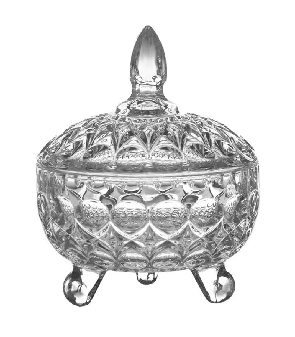 wadiga Bonbonnière en verre taillé sur pieds 10x10x12cm