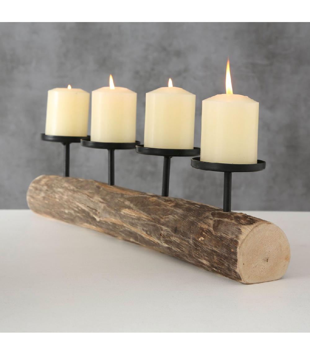 Wadiga Bougeoir En Bois Et Métal Noir 4 Bougies 51x8x12cm
