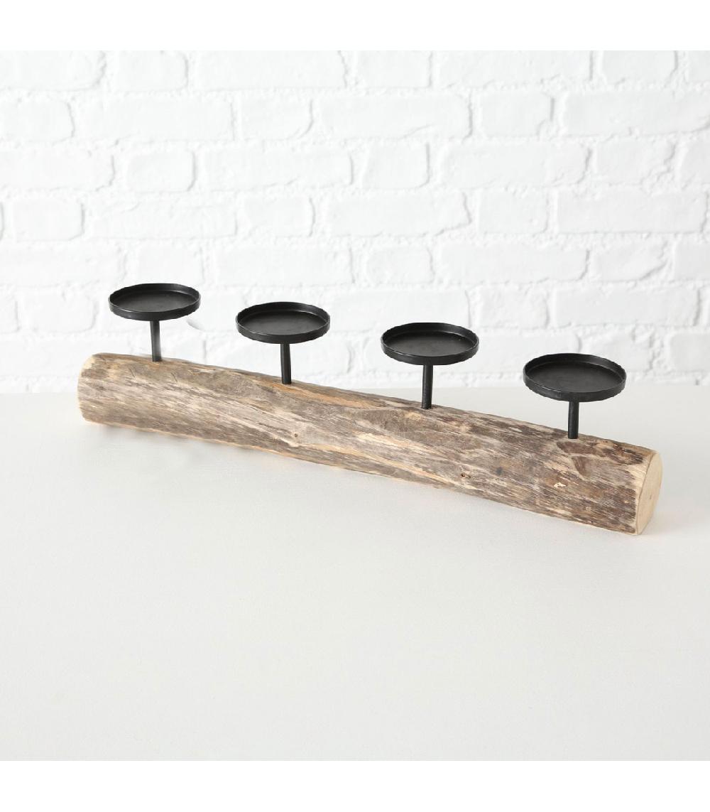 Wadiga Bougeoir En Bois Et Métal Noir 4 Bougies 51x8x12cm