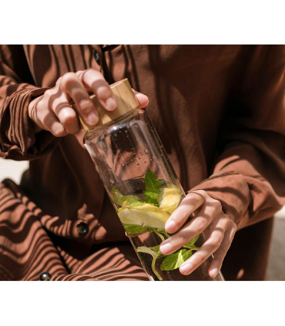 Wadiga Bouteille D'Eau En Verre Réutilisable Bouchon Bambou - 1L