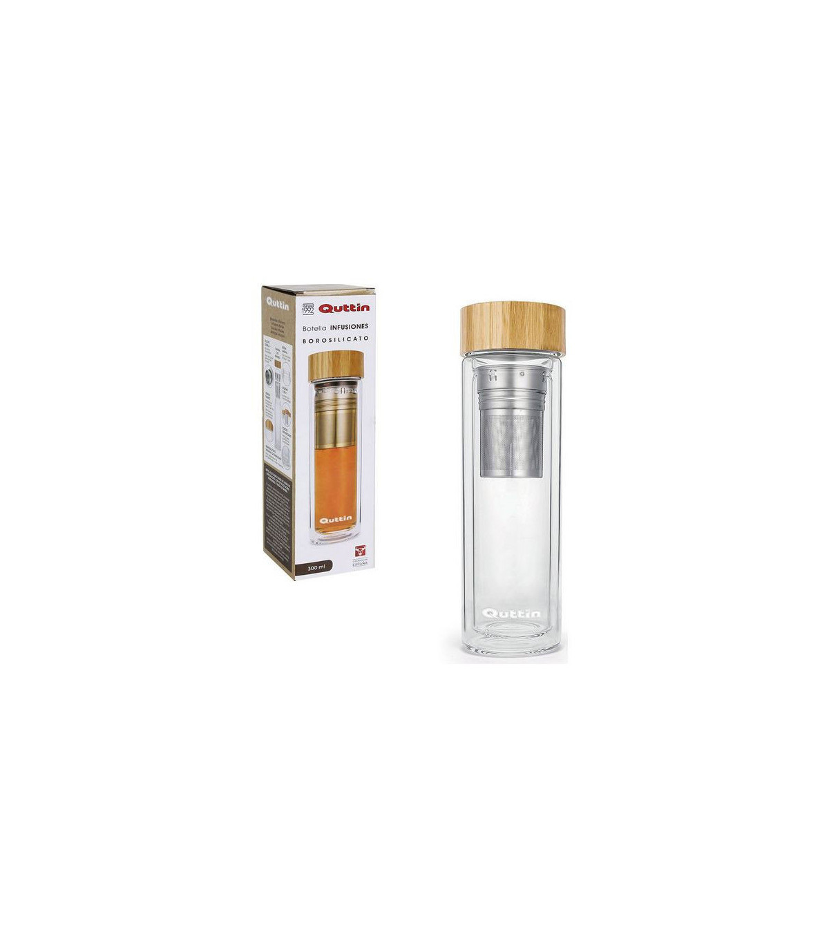 Wadiga Bouteille En Verre Réutilisable Bouchon Bambou Infusion - 300ml