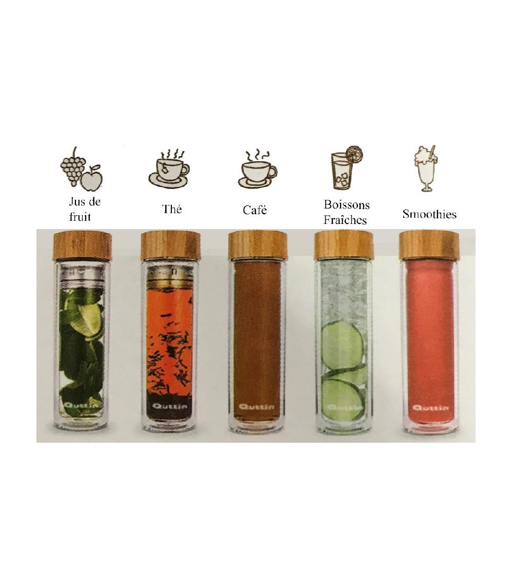 Wadiga Bouteille En Verre Réutilisable Bouchon Bambou Infusion - 300ml