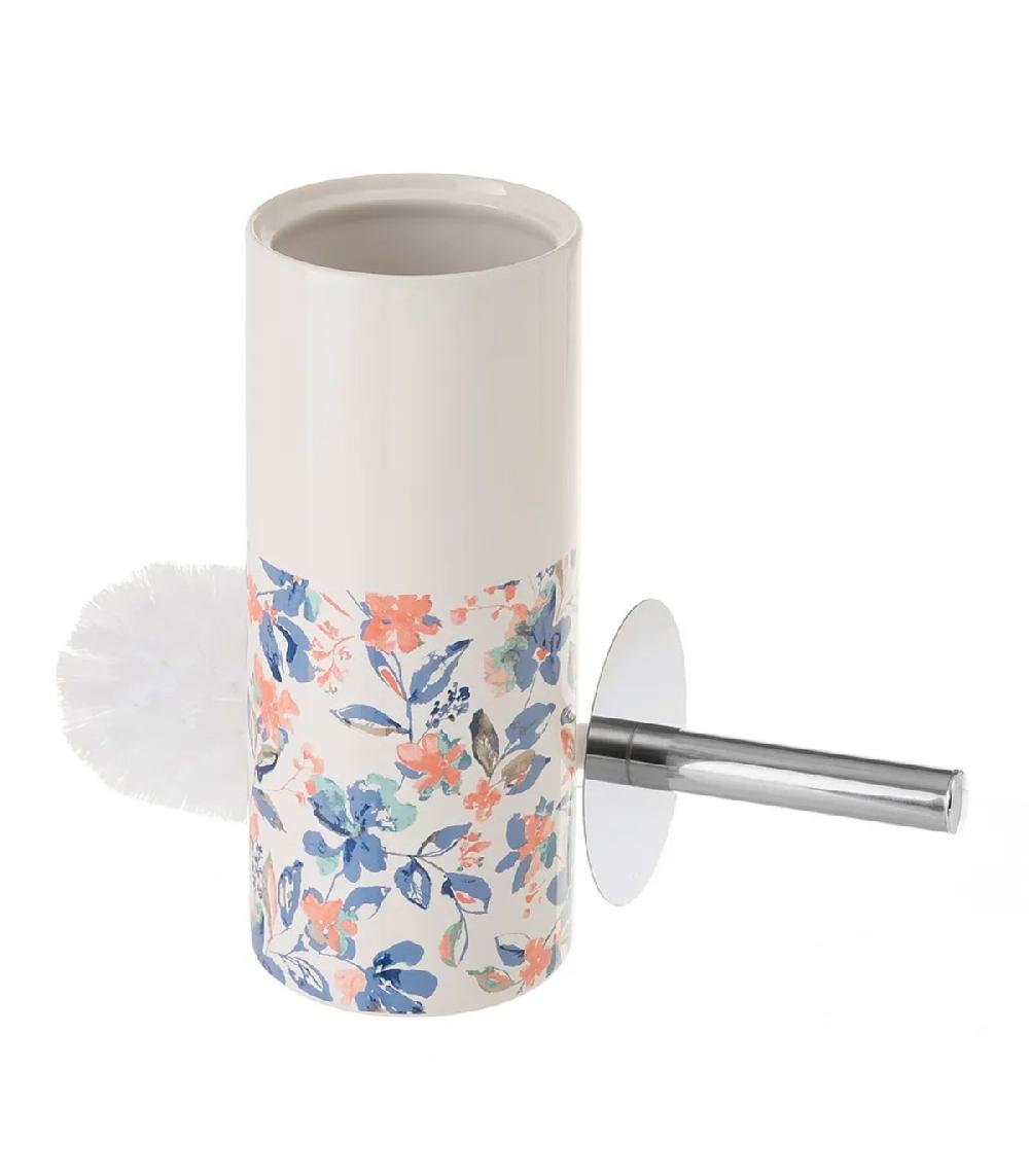 wadiga Brosse WC Céramique blanc rose et bleu floral