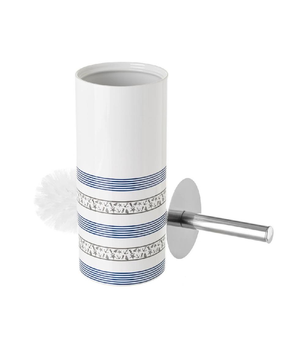 Wadiga Brosse WC Céramique Bleu Et Blanc Coquillages