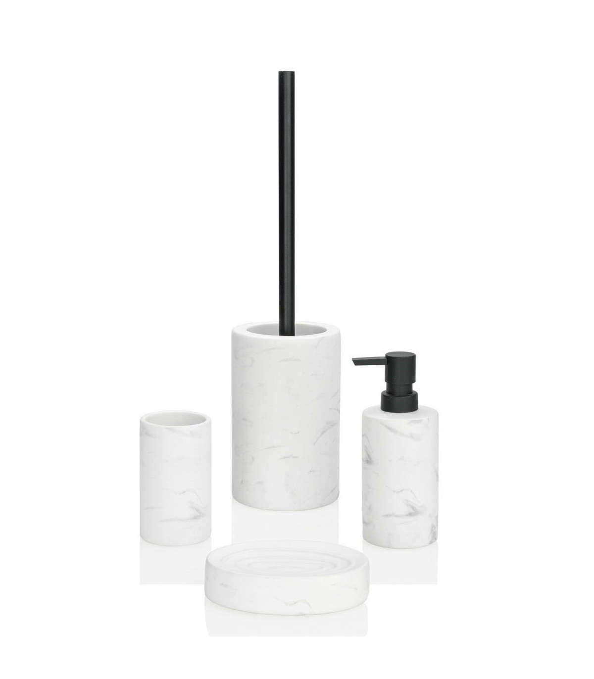 Wadiga Brosse WC Céramique Effet Marbre Blanc Et Métal Noir