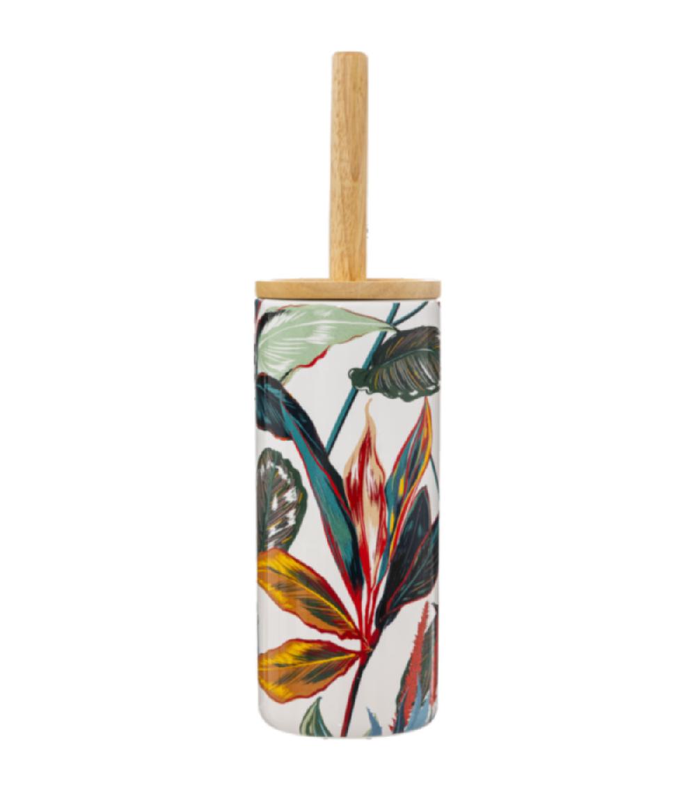 Wadiga Brosse WC Céramique Et Bambou Feuillage Exotique - 10.5x10.5x38cm