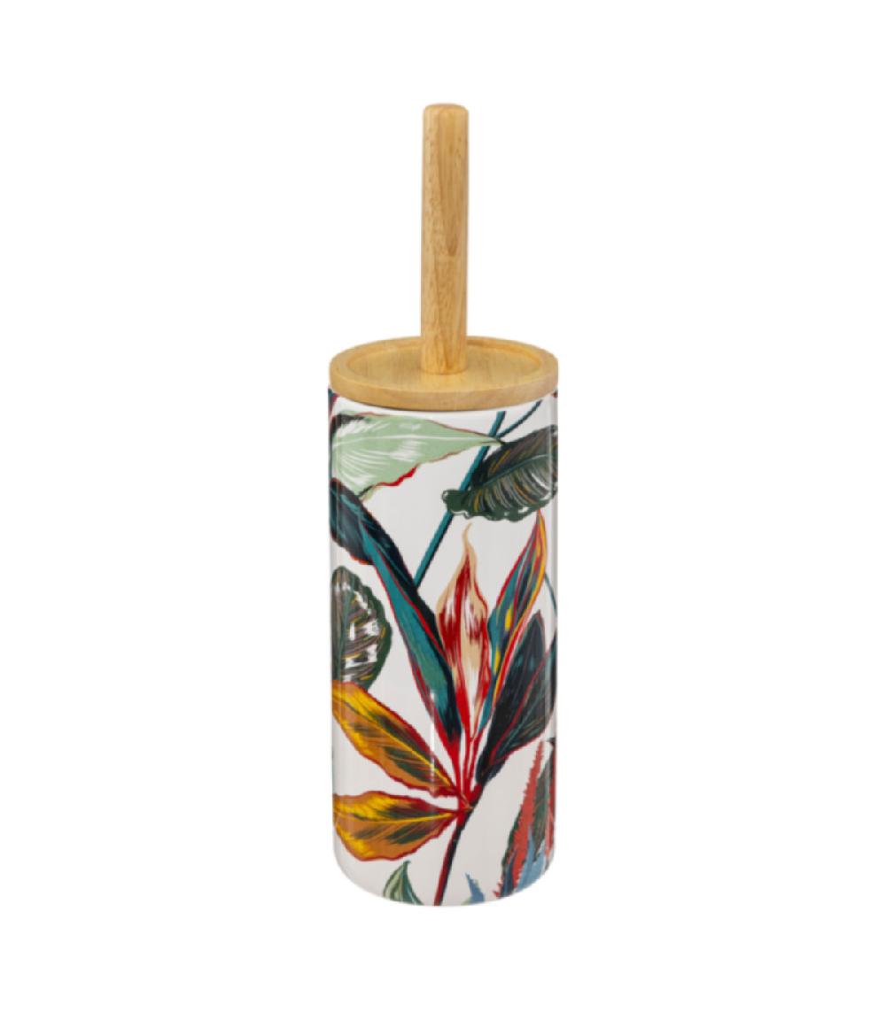 wadiga Brosse WC céramique et bambou feuillage exotique - 10.5x10.5x38cm