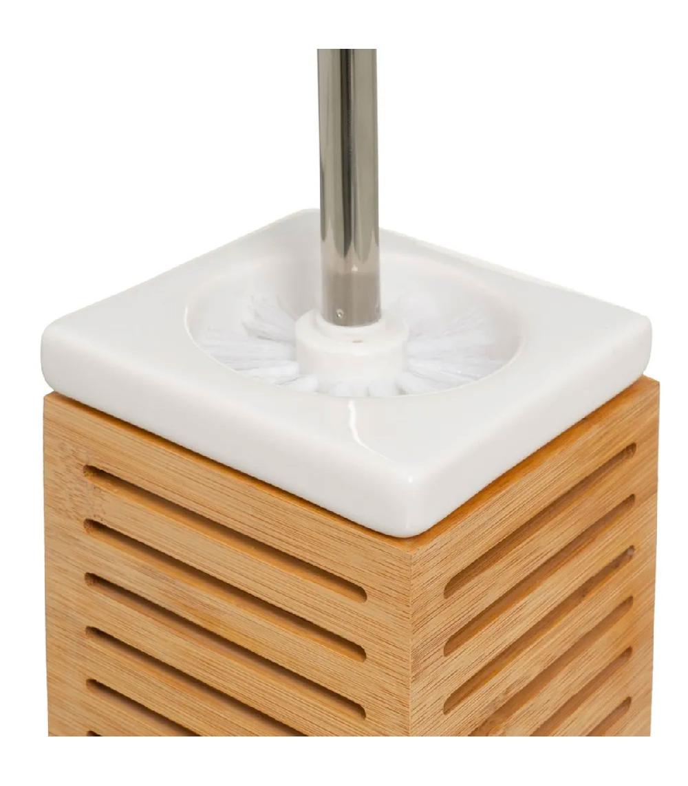 Wadiga Brosse WC En Bambou Et Céramique Blanche 11x11x37cm