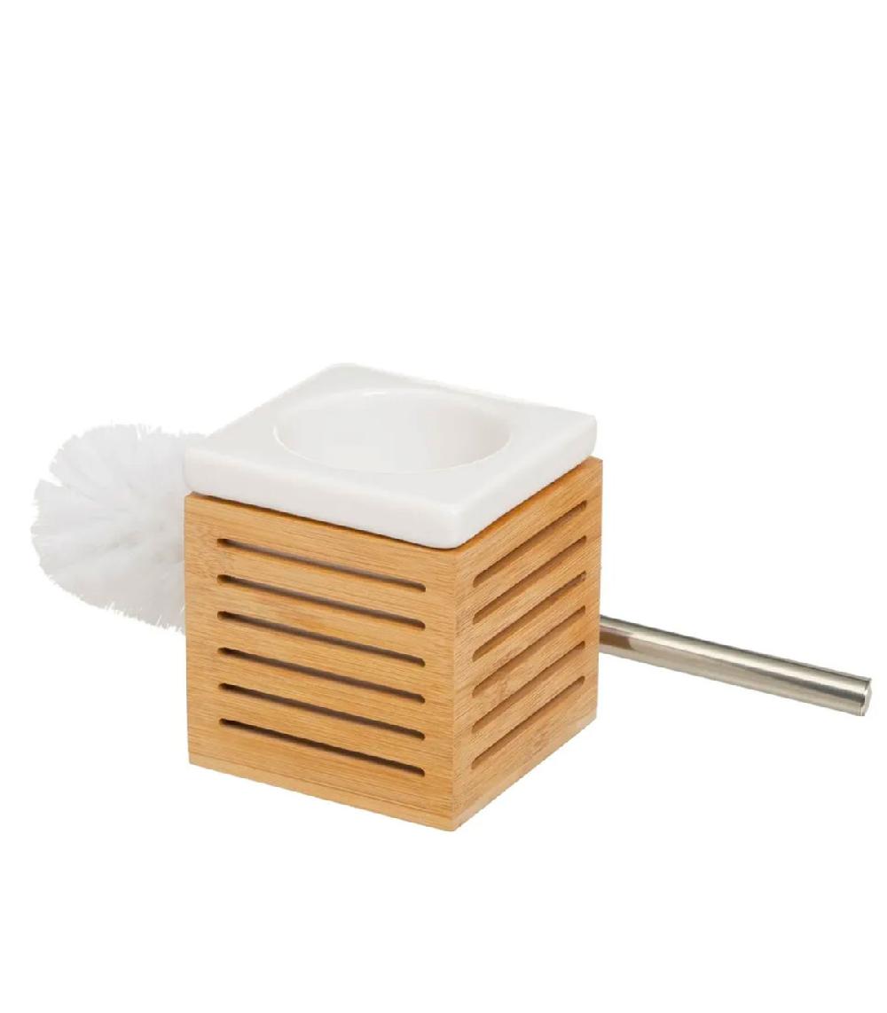 Wadiga Brosse WC En Bambou Et Céramique Blanche 11x11x37cm