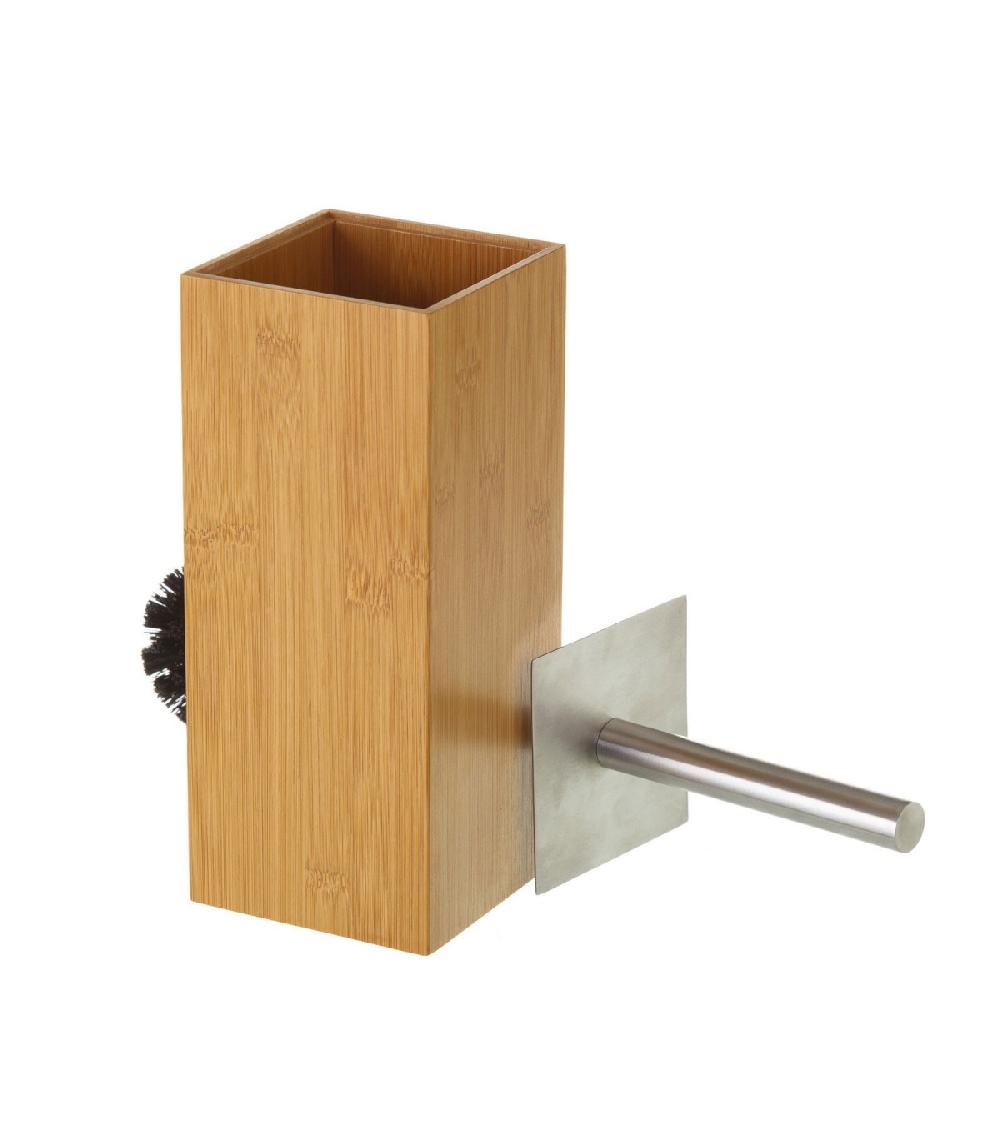 wadiga Brosse WC en Bambou Inox et Brosse Noire Carré