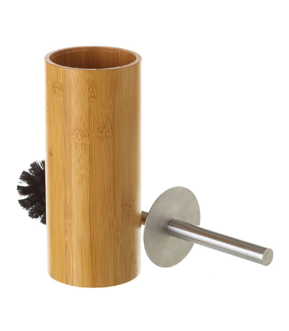 wadiga Brosse WC en Bambou Inox et Brosse Noire Rond
