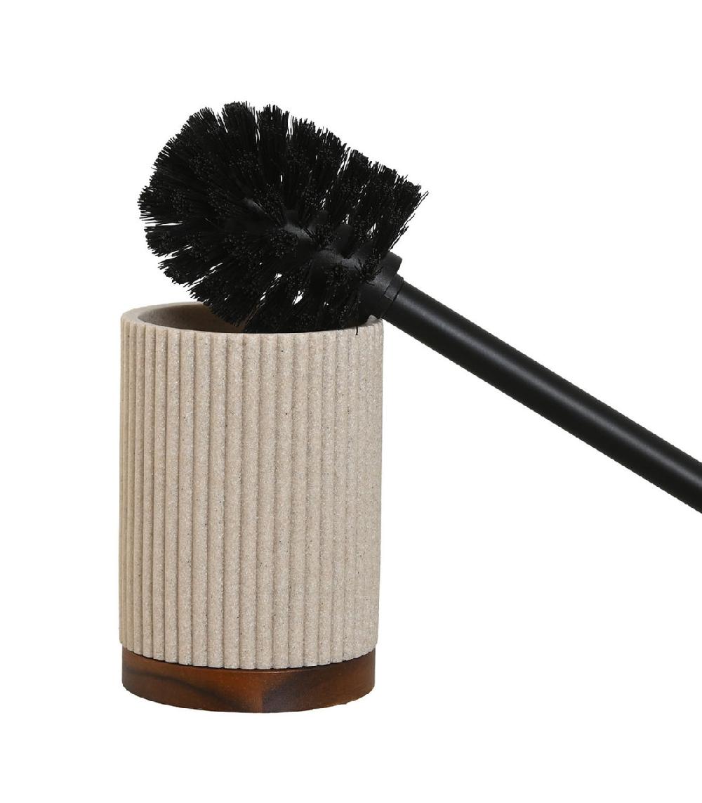 Wadiga Brosse WC En Bois D'acacia Et Résine Beige 9.5x9.5x38cm
