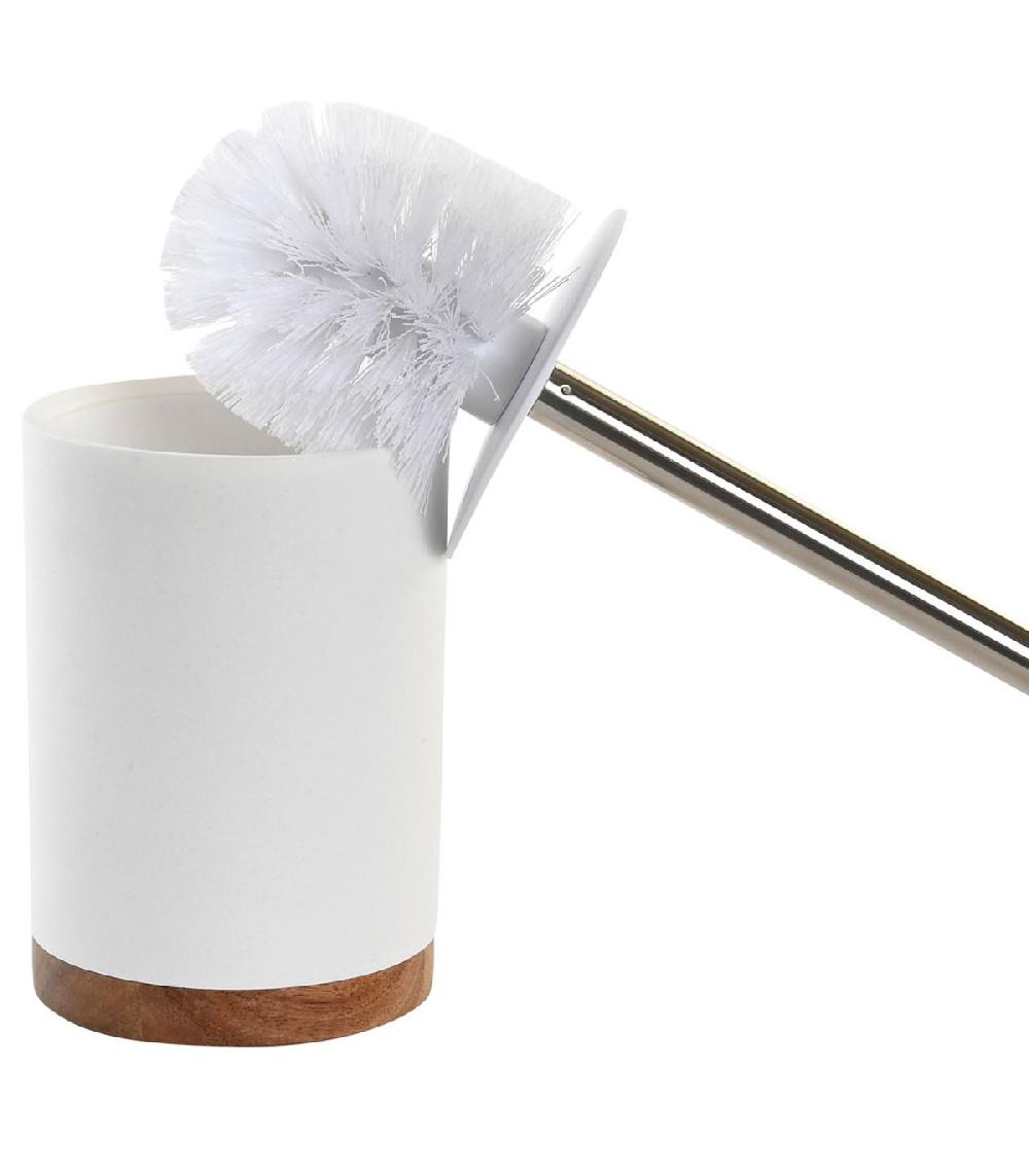 Wadiga Brosse WC En Bois D'acacia Et Résine Blanche 10x10x40.5cm