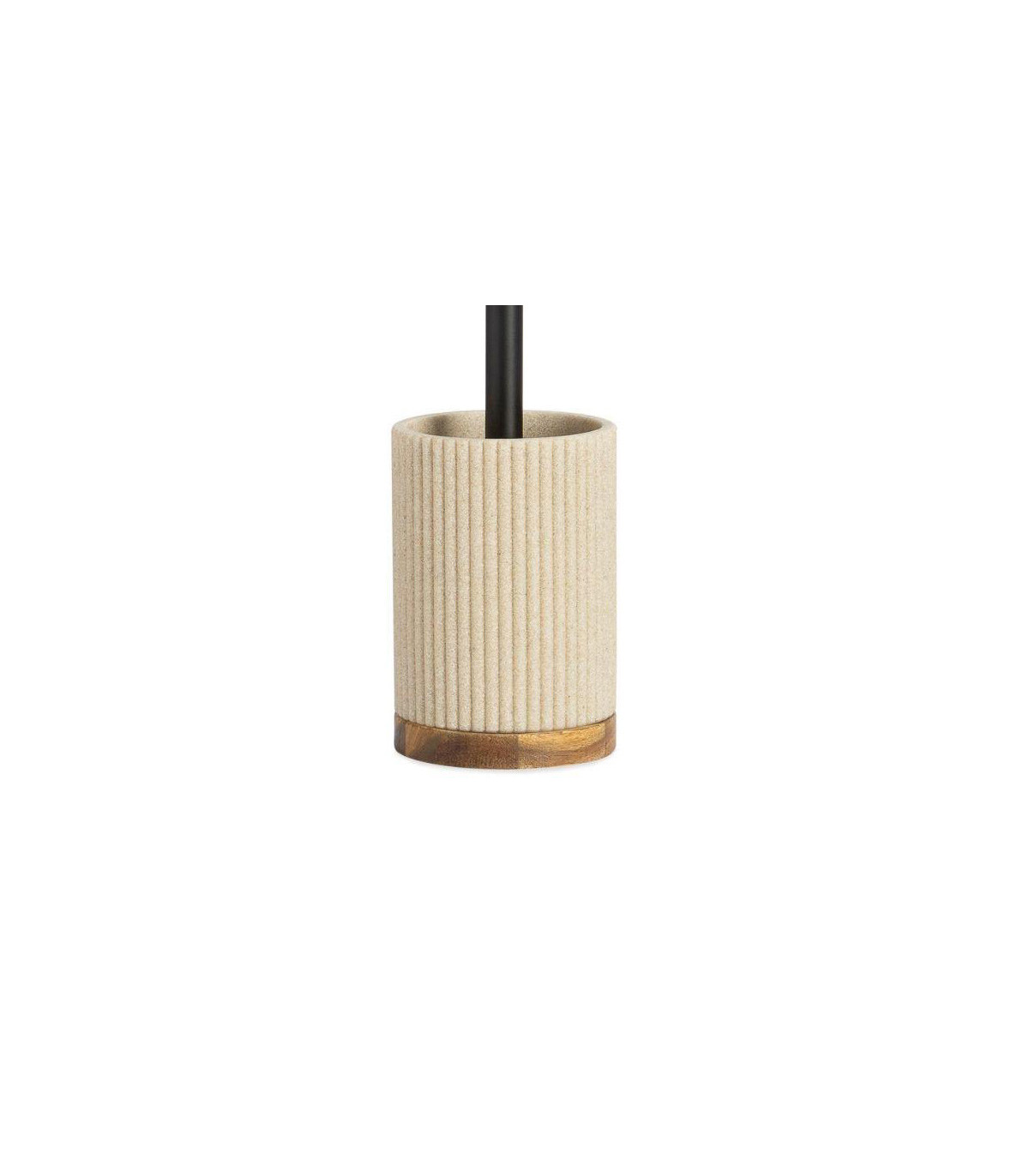 Wadiga Brosse WC En Polyrésine Beige Et Acacia - 9.5x9.5x39.5cm