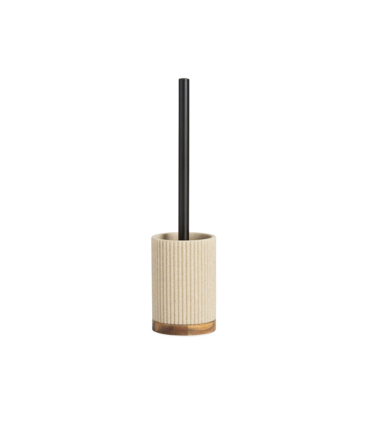 wadiga Brosse WC en polyrésine beige et acacia - 9.5x9.5x39.5cm