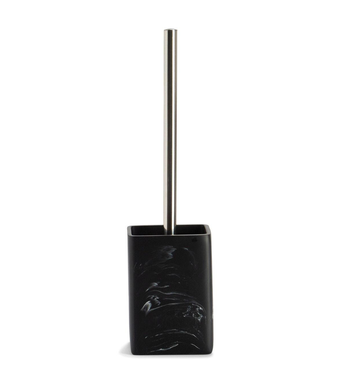 wadiga Brosse WC en Polyrésine Noire Effet Marbre et Métal Chromé - 45.5cm