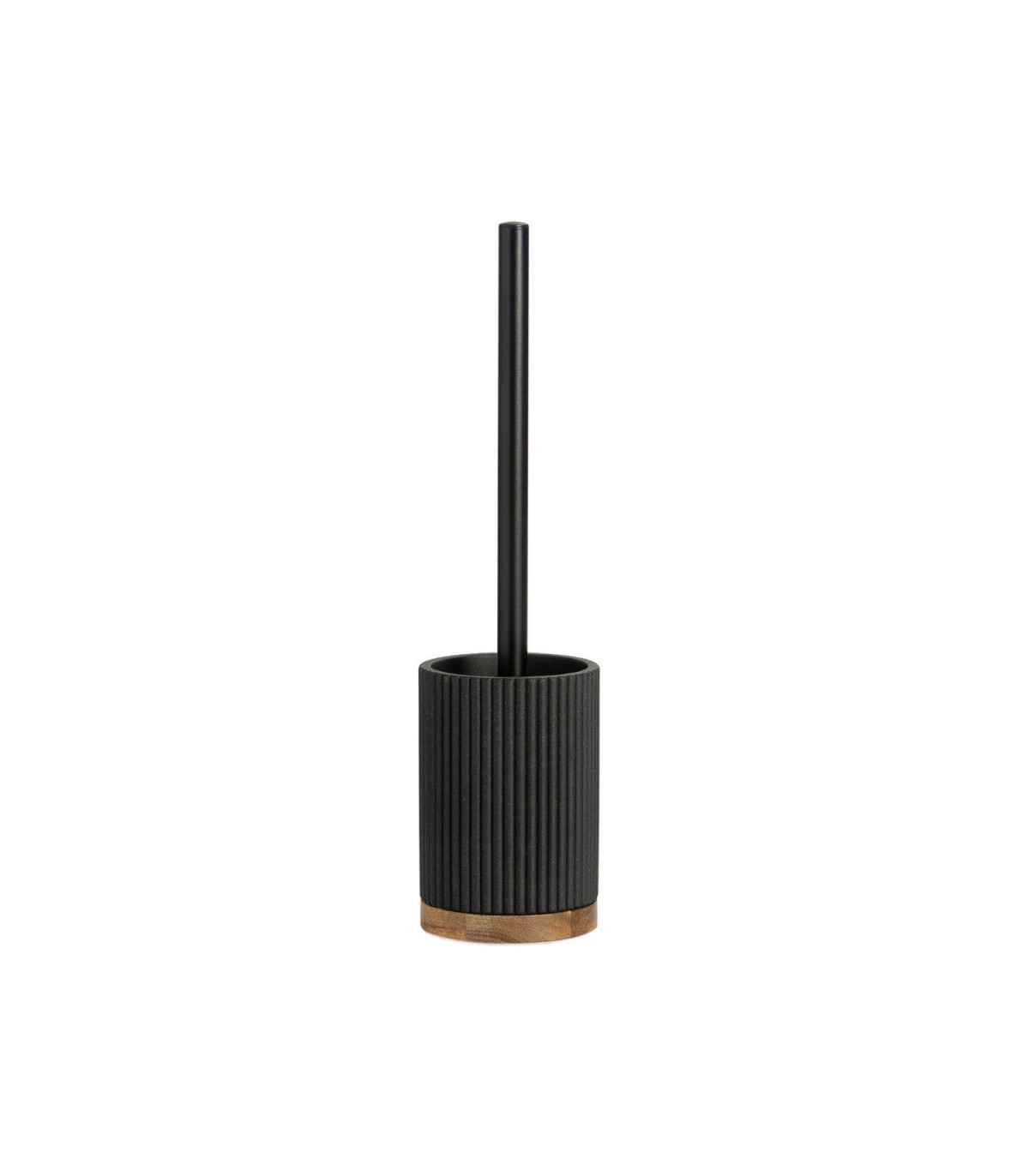 wadiga Brosse WC en polyrésine noire et acacia - 9.5x9.5x39.5cm