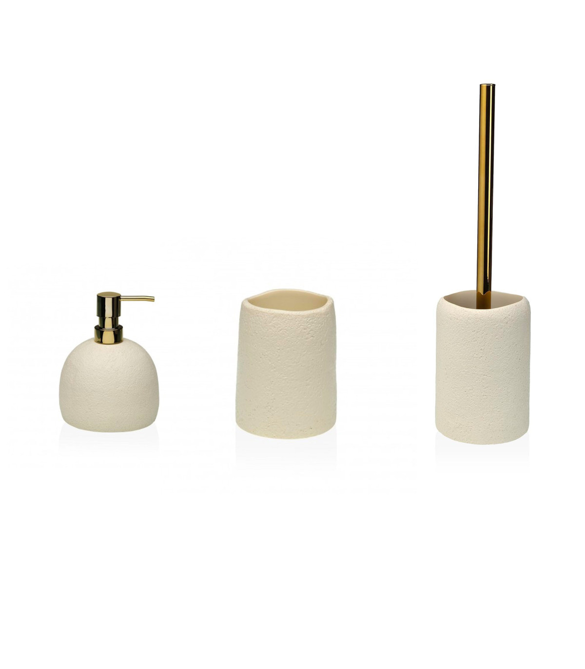 Wadiga Brosse WC En Résine Beige Et Métal Doré 9.5x9.5x37cm