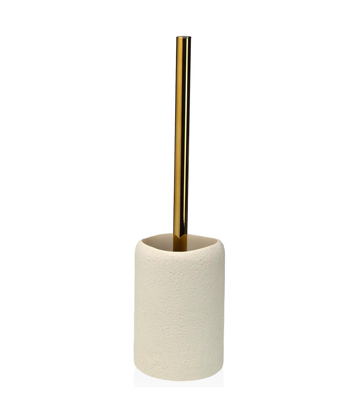 wadiga Brosse WC en résine beige et métal doré 9.5x9.5x37cm