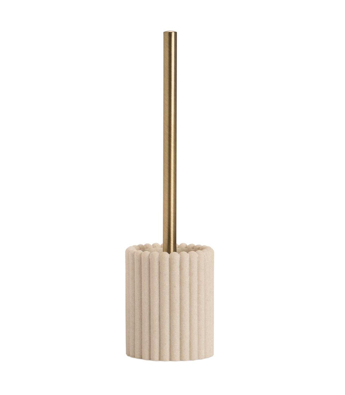 wadiga Brosse WC en résine beige stries et métal doré 10x10x36cm