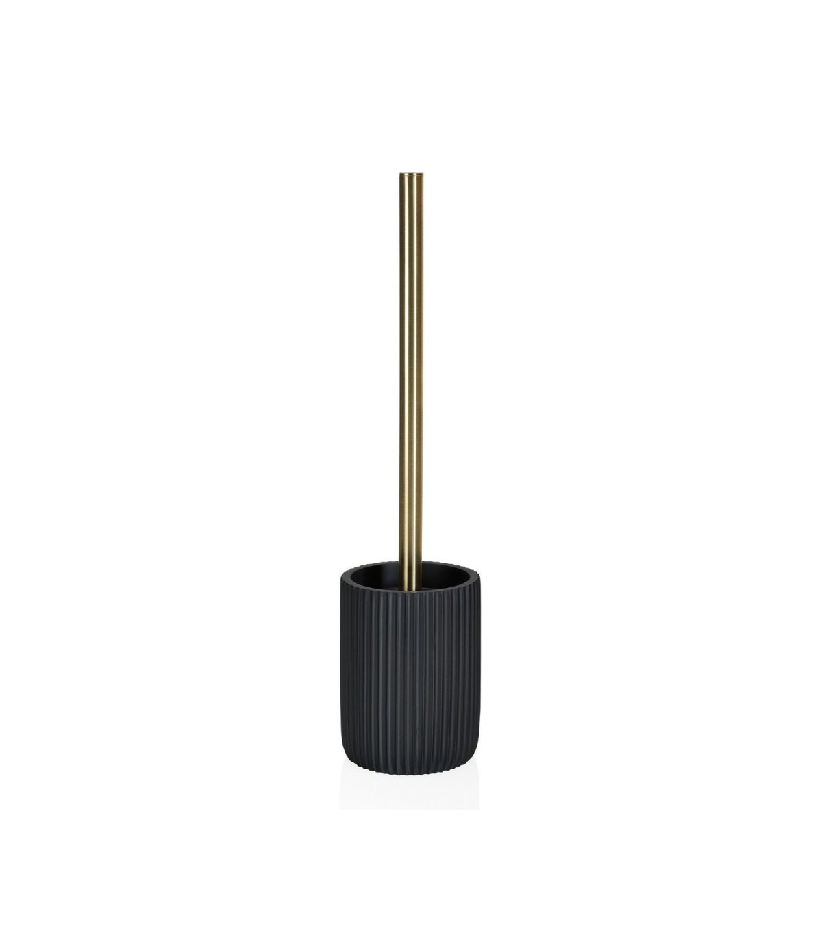 wadiga Brosse WC en Résine Noire et Métal Doré Stripes
