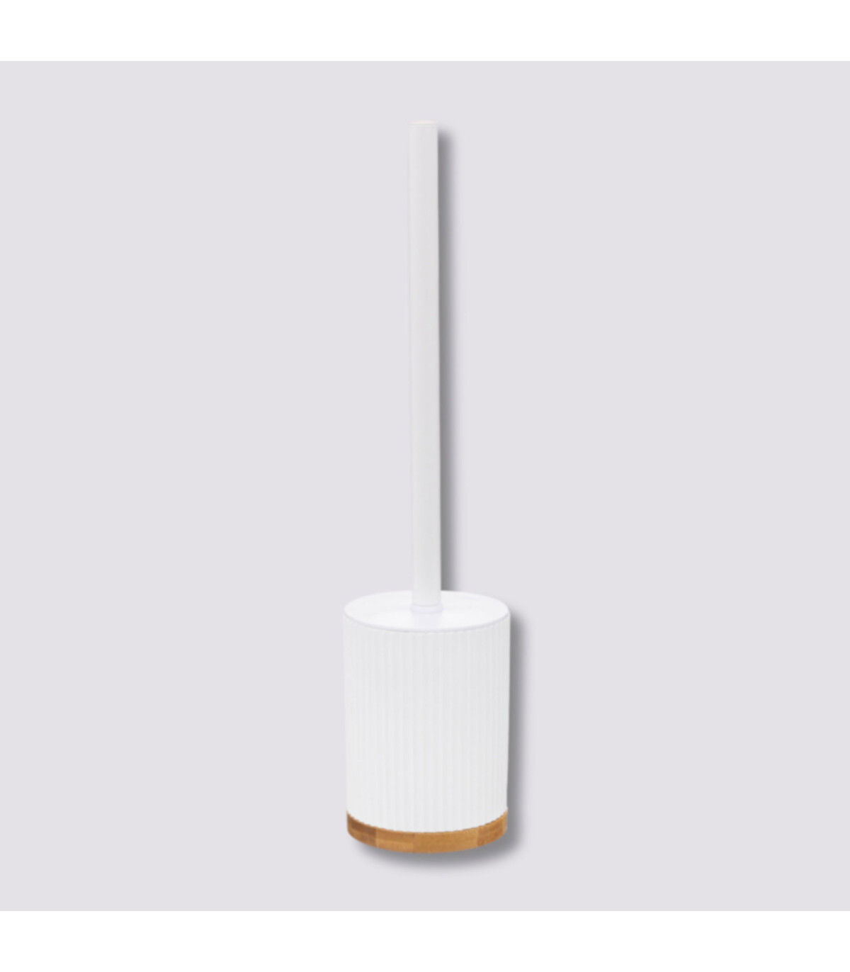 Wadiga Brosse WC Polyrésine Blanc Et Bambou - 8.8x8.8x40cm