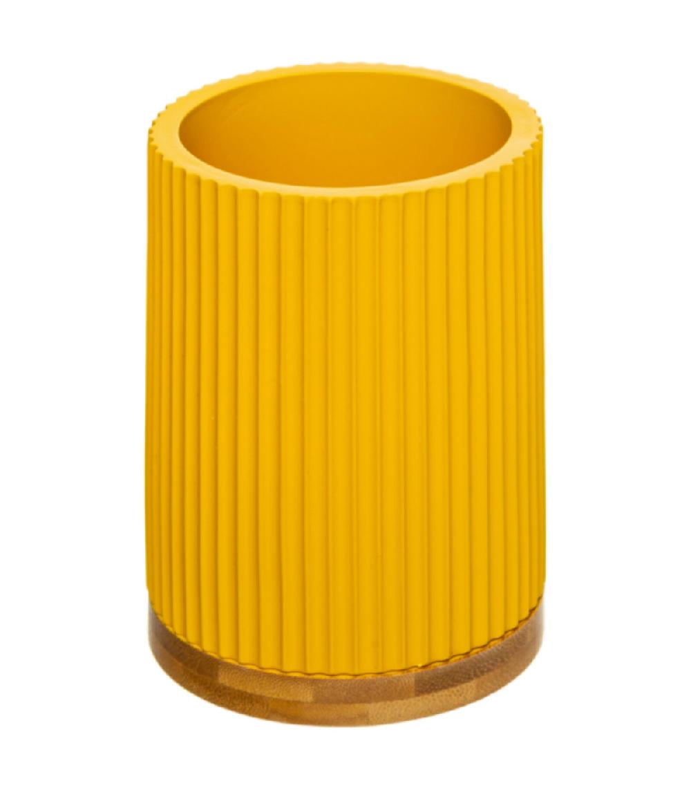 Wadiga Brosse WC Polyrésine Jaune Et Bambou - 8.8x8.8x40cm