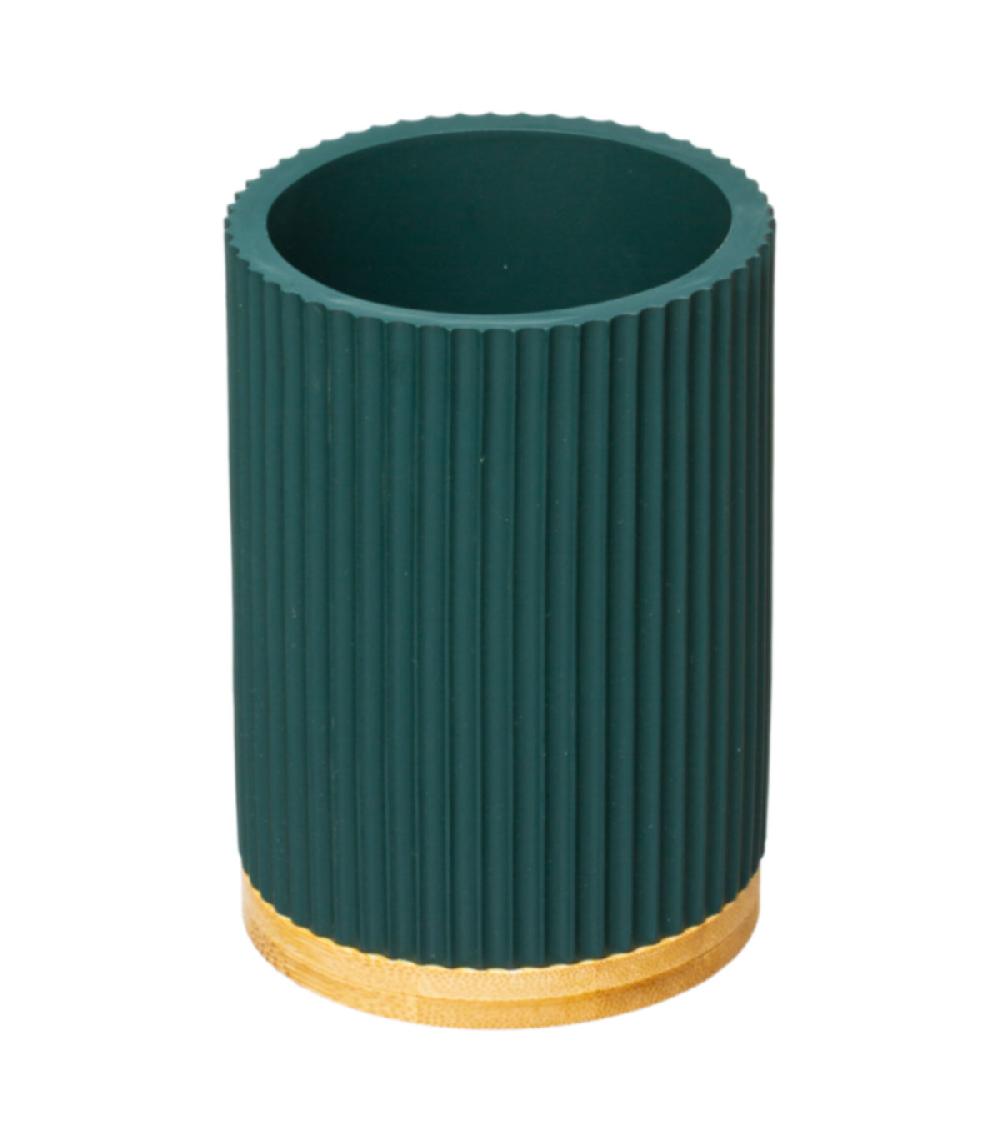 Wadiga Brosse WC Polyrésine Vert Pétrole Et Bambou - 8.8x8.8x40cm