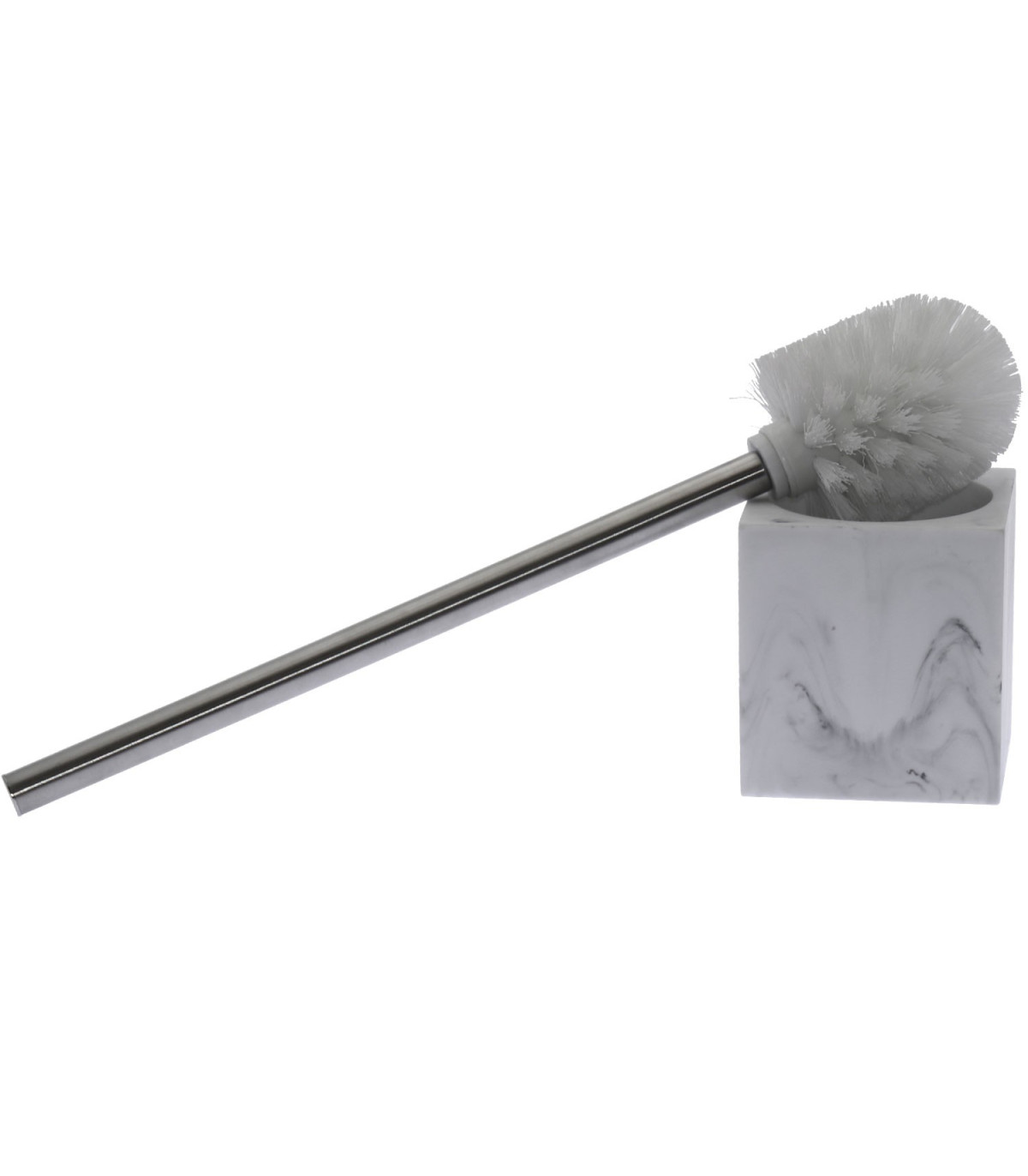Wadiga Brosse WC Résine Effet Marbre Blanc Et Métal Chromé