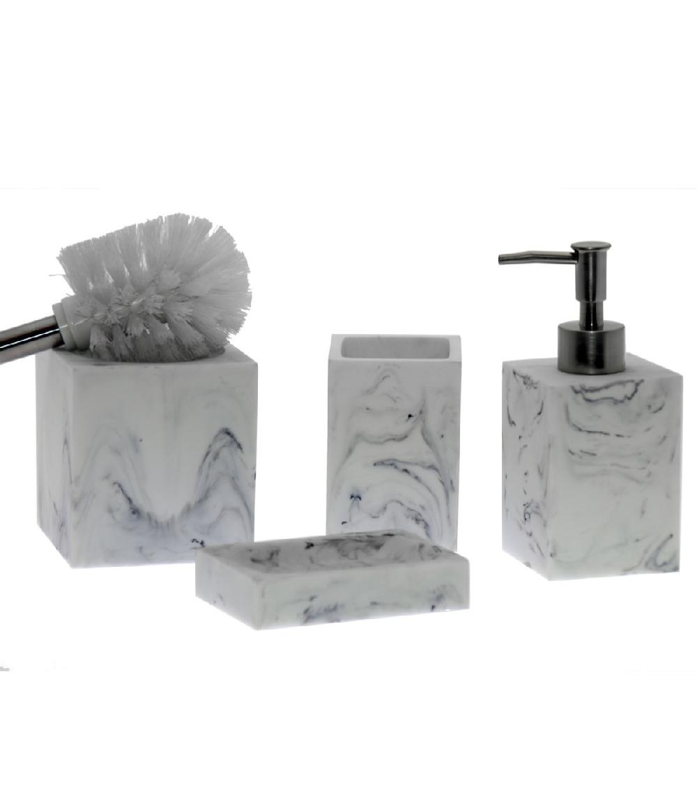 Wadiga Brosse WC Résine Effet Marbre Blanc Et Métal Chromé