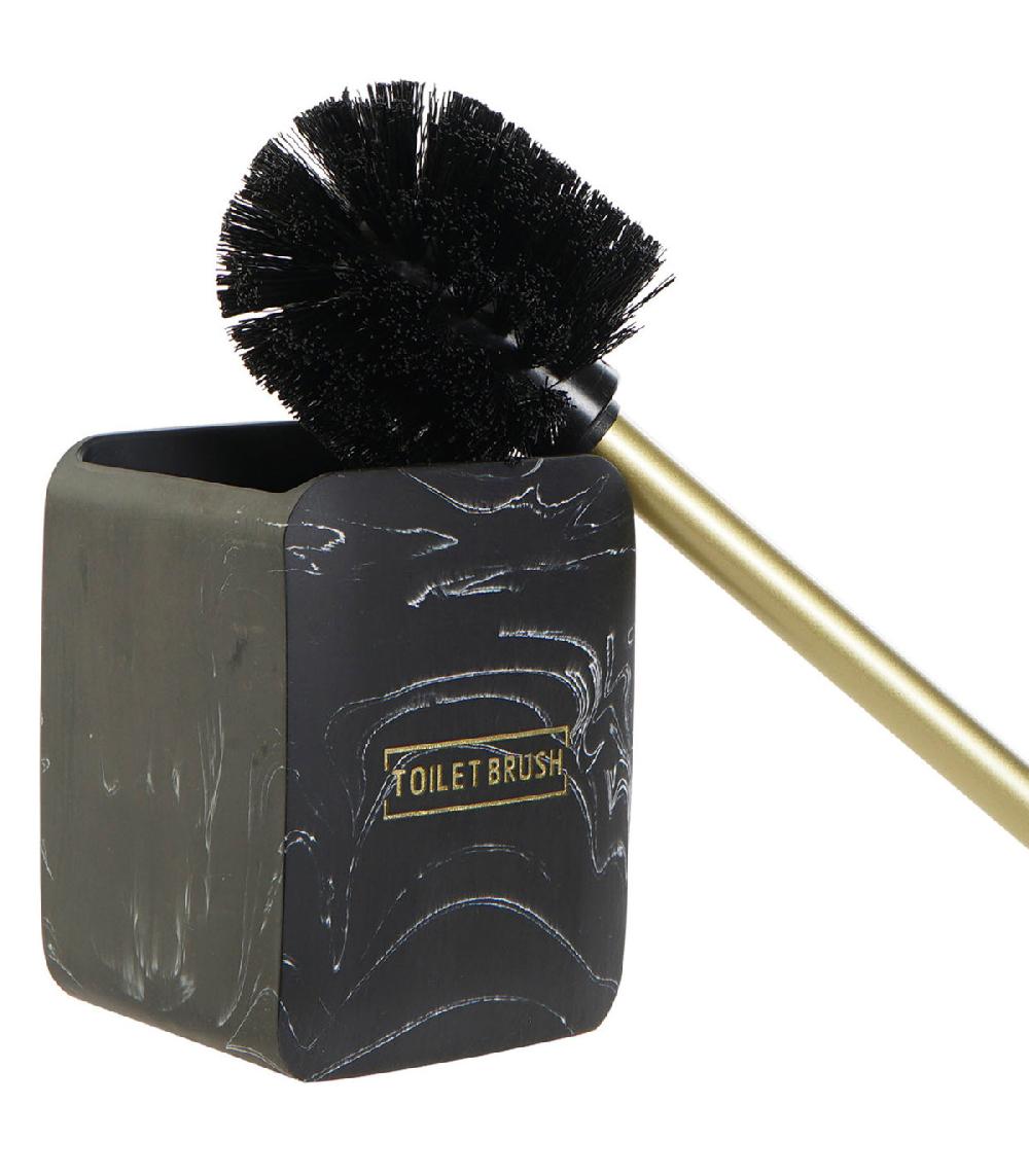 Wadiga Brosse WC Résine Effet Marbre Noir 9.5x9.5x37cm
