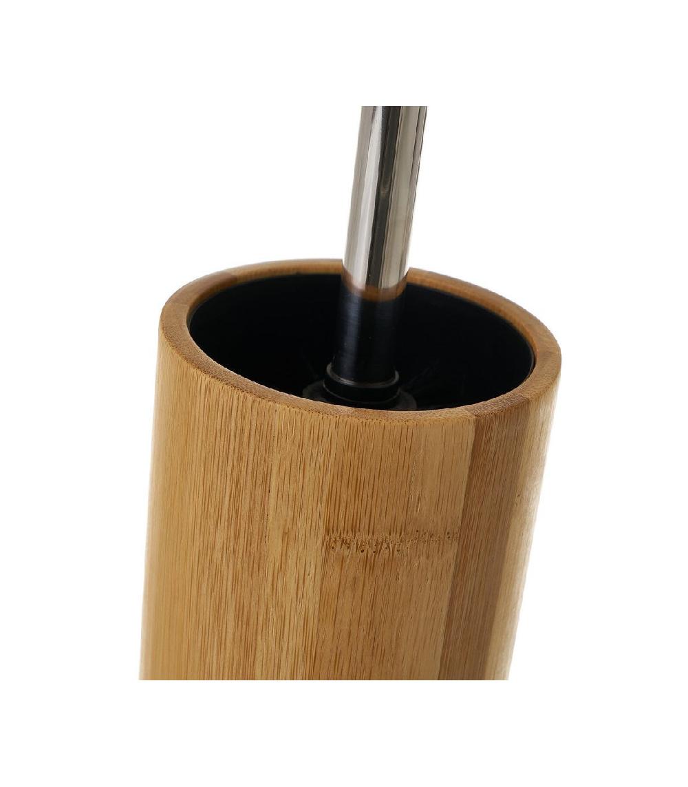 Wadiga Brosse WC Ronde Bambou Et Acier Inoxydable 9.5x9.5x35cm
