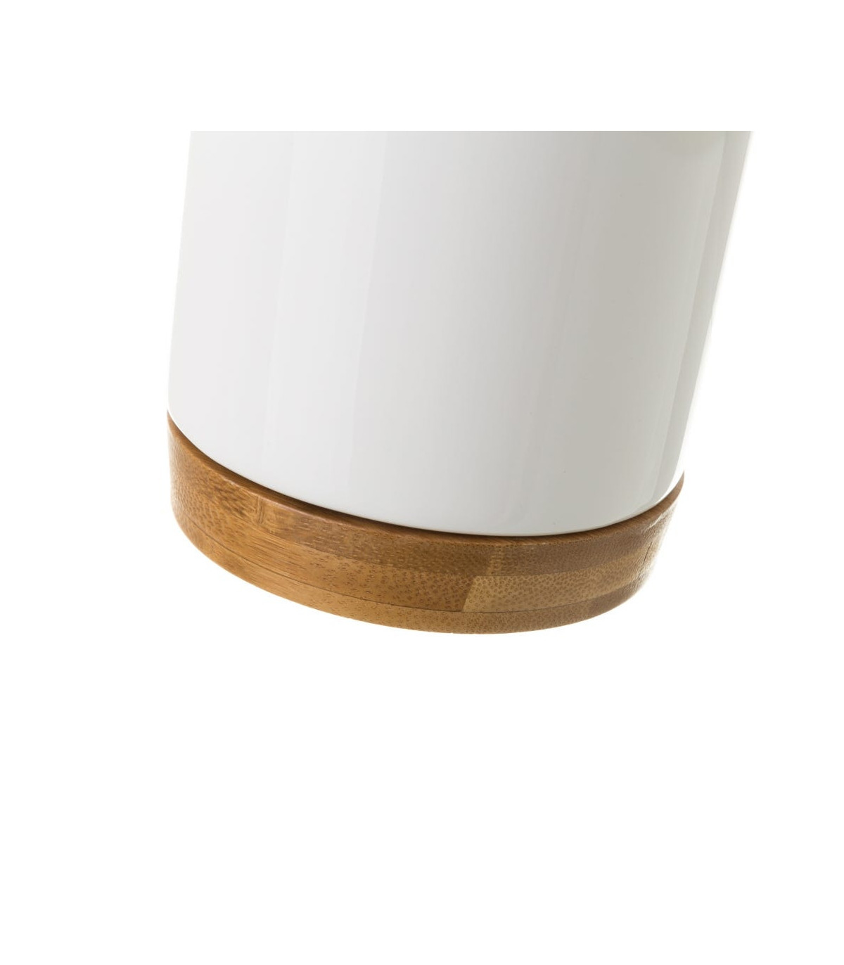 Wadiga Brosse WC Ronde Céramique Blanche Et Bambou 10x10x38.5cm
