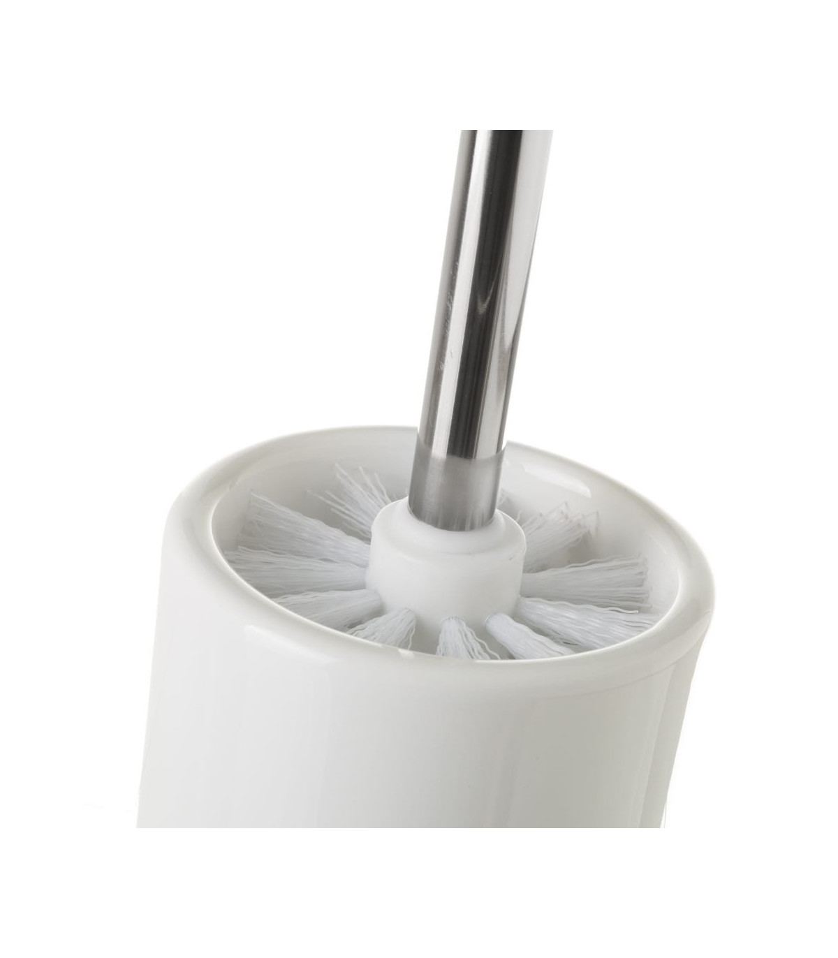 Wadiga Brosse WC Ronde Céramique Blanche Et Bambou 10x10x38.5cm